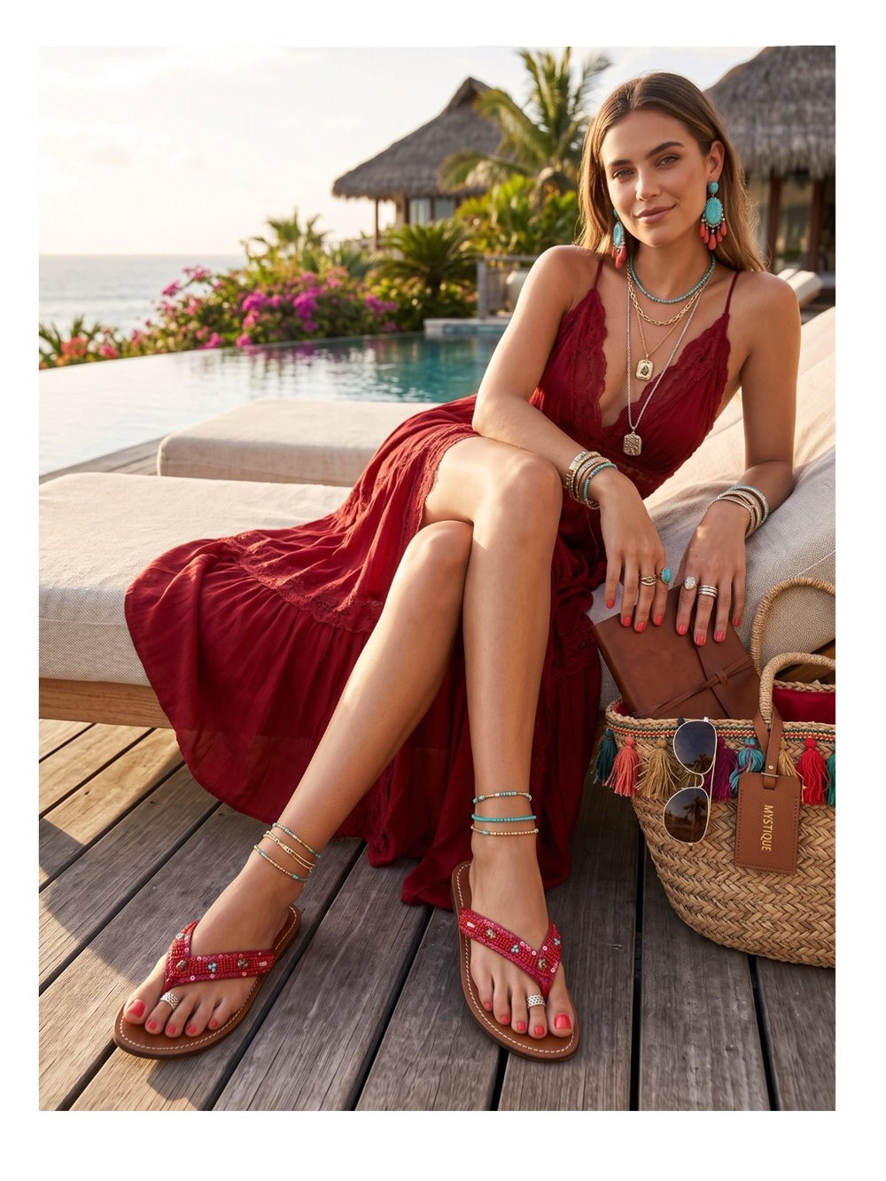 new Mystique ✿ Blown Glass Bead Sequin Thong Sandals ✿ Red 7M ✿ Handmade in Bali